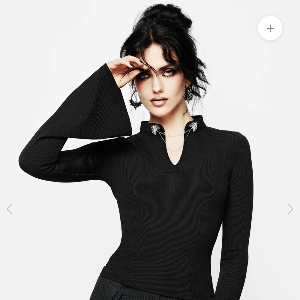 Disturbia Styx Moth Choker Collar Flare Sleeve Top | UK 12 US 8